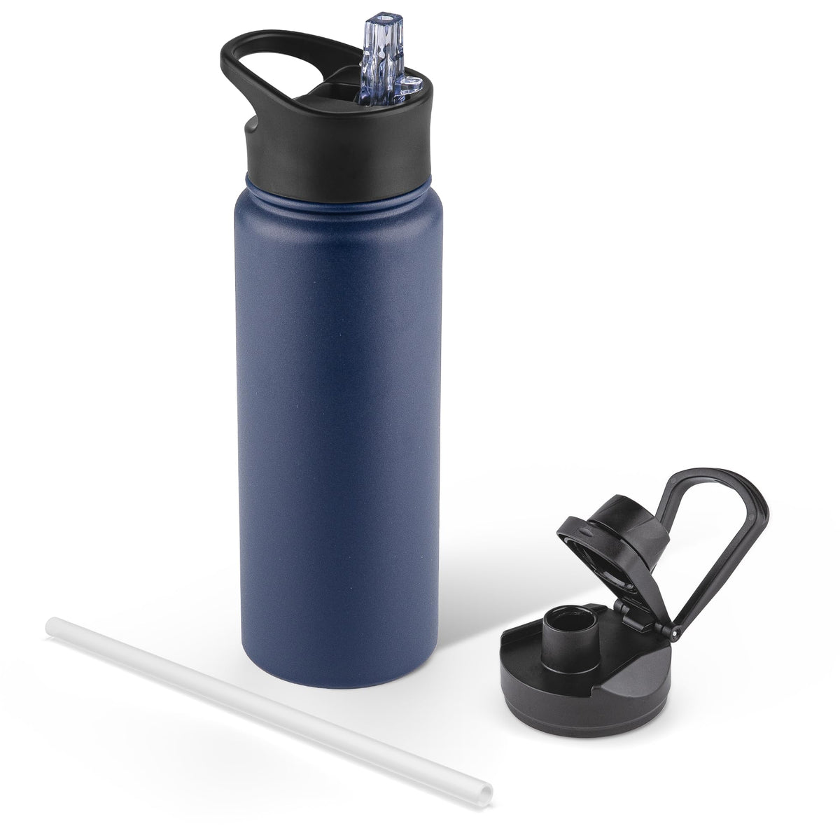 24 oz Insulated Water Bottle with Straw Lid & Wide Mouth Lids (Navy Blue / 24 Ounces)