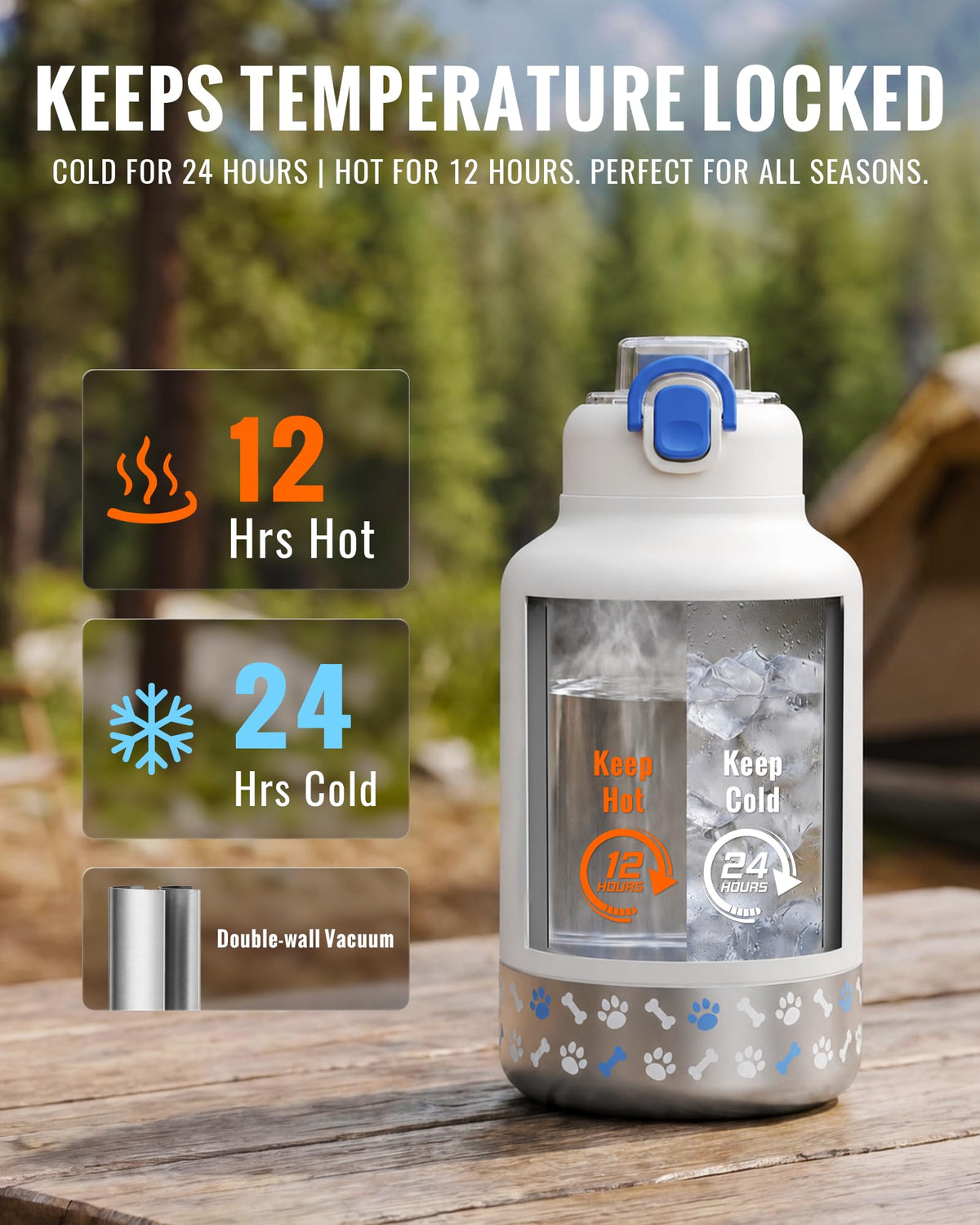 37oz 1.1L Insulated Dog Water Bottle with Carrying Case (White)
