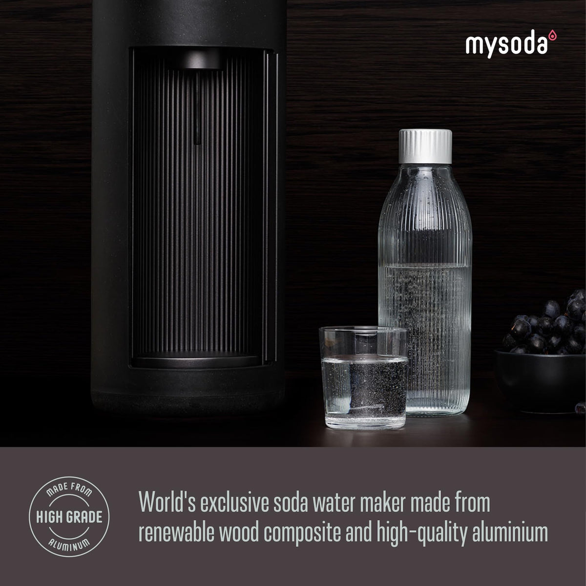 Glassy Soda Maker + 1L Glass and 1L Plastic Bottle (Black)