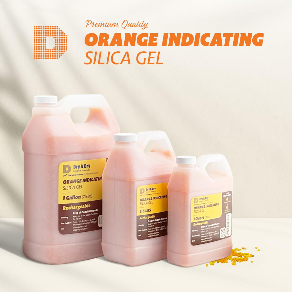 Dry & Dry" [30 LBS] Premium Orange Indicating Silica Gel Desiccant Beads (Orange / 30 LBS)