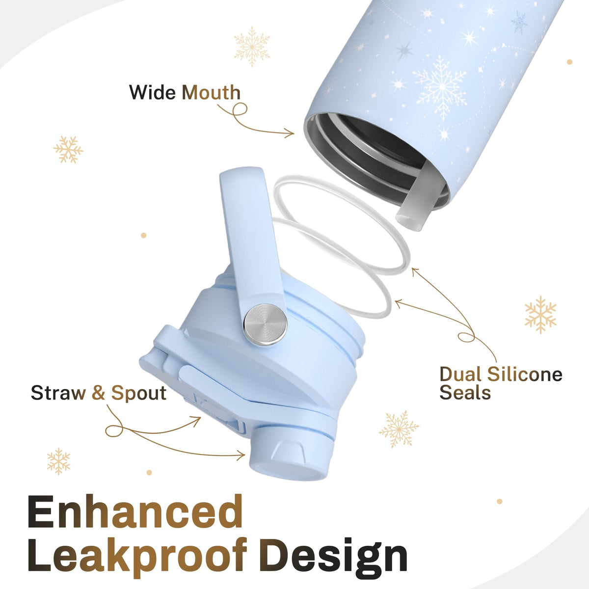 Christmas Water Bottle with Straw Insulated (Golden Reindeer / 24 Ounces)