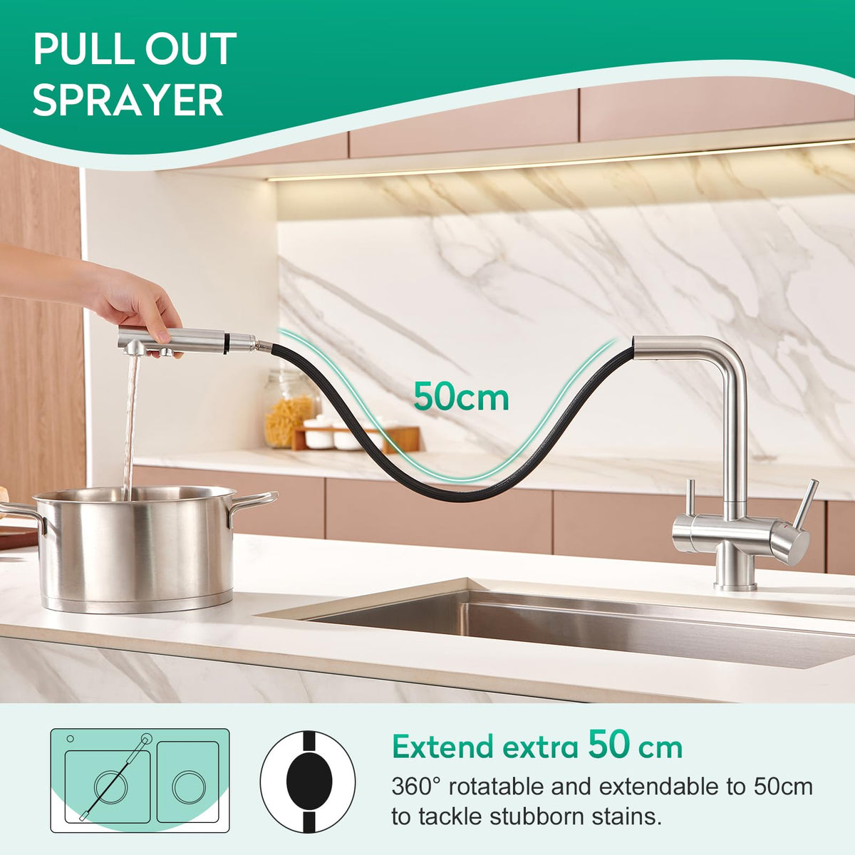 3 Way Kitchen Faucet with Pull Down Sprayer Built