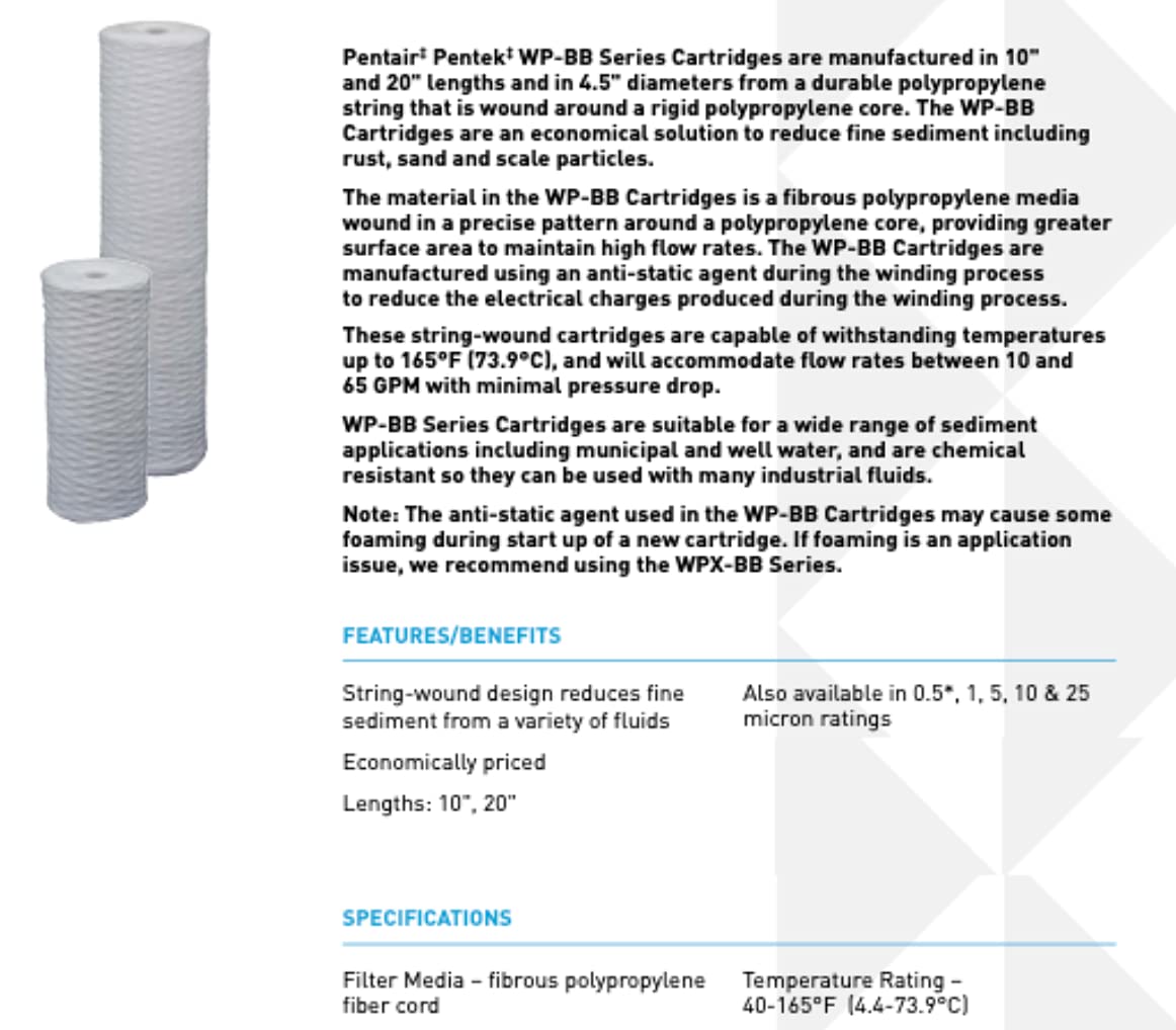 Pentair Pentek WP5BB97P Big Blue Sediment Water Filter (1 Count (Pack of 1) / 5 Micron)