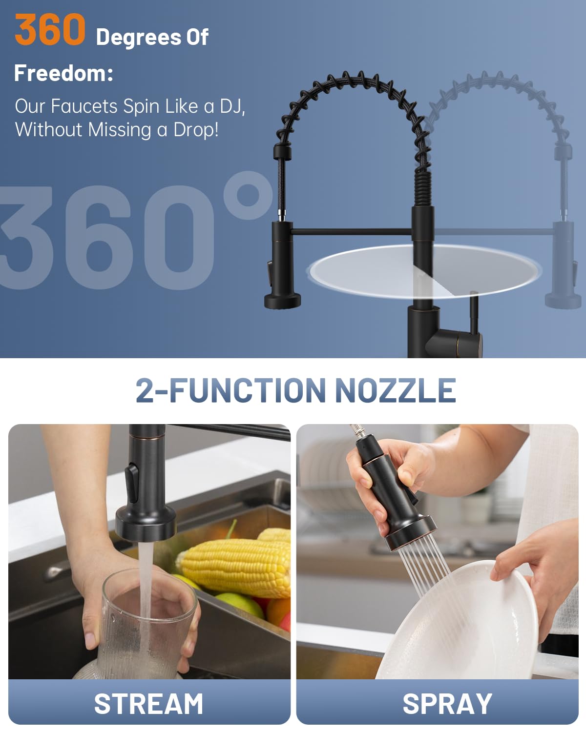 Spring Kitchen Faucet with Soap Dispenser Oil Rubbed Bronze (Bronze)