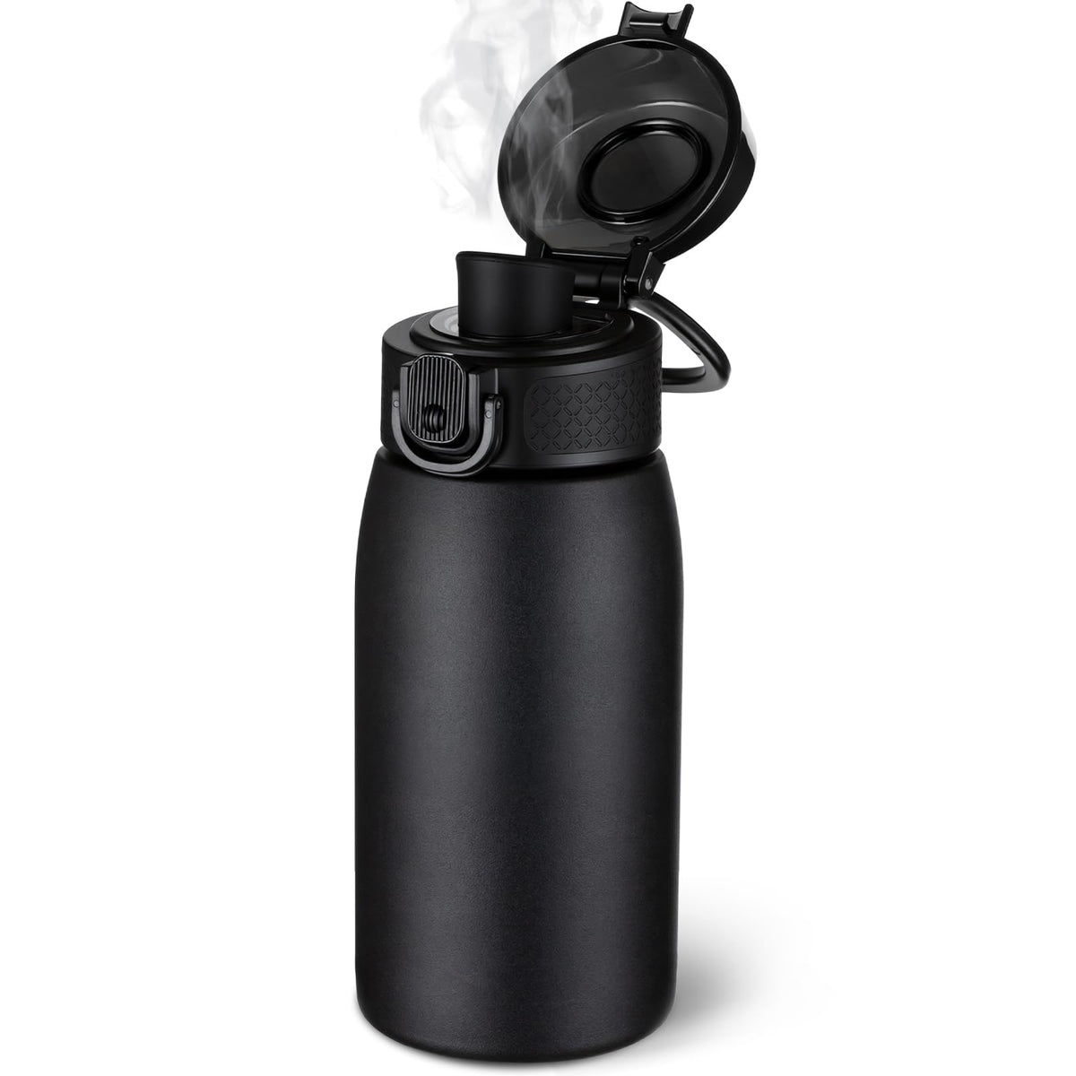 Insulated Water Bottle 12 oz with Dustproof Lid (Black / 12 Ounces)