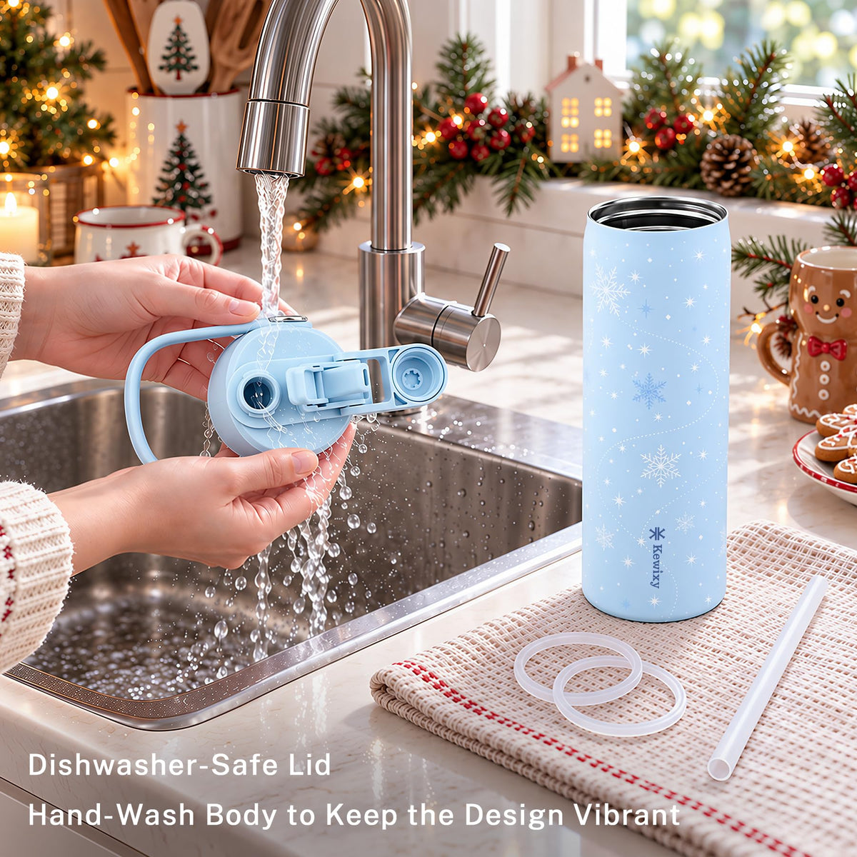 Christmas Water Bottle with Straw Insulated (Golden Reindeer / 24 Ounces)