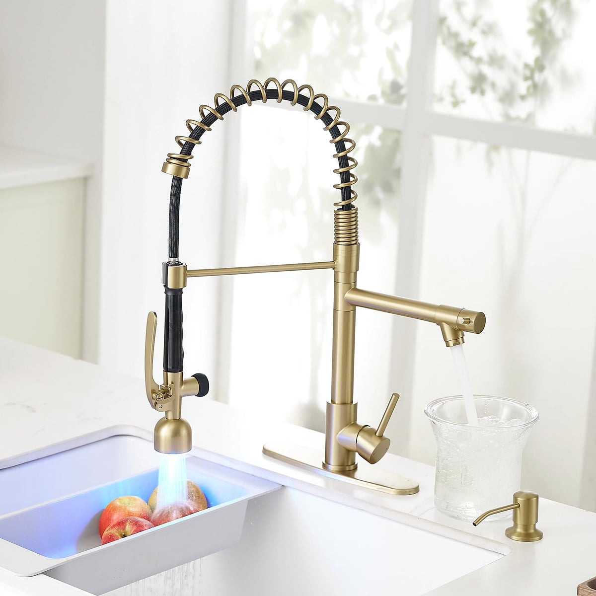 Commercial Kitchen Faucets with Pull Down Sprayer Brushed Gold LED (Gold Brushed)