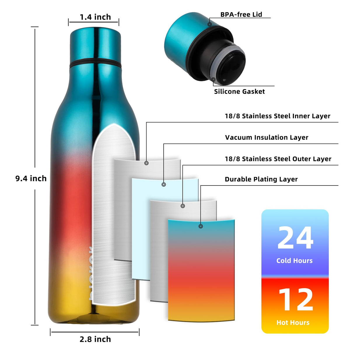 18oz Insulated Water Bottle (Caribbean Sunrise / 18 Ounces / 18oz)