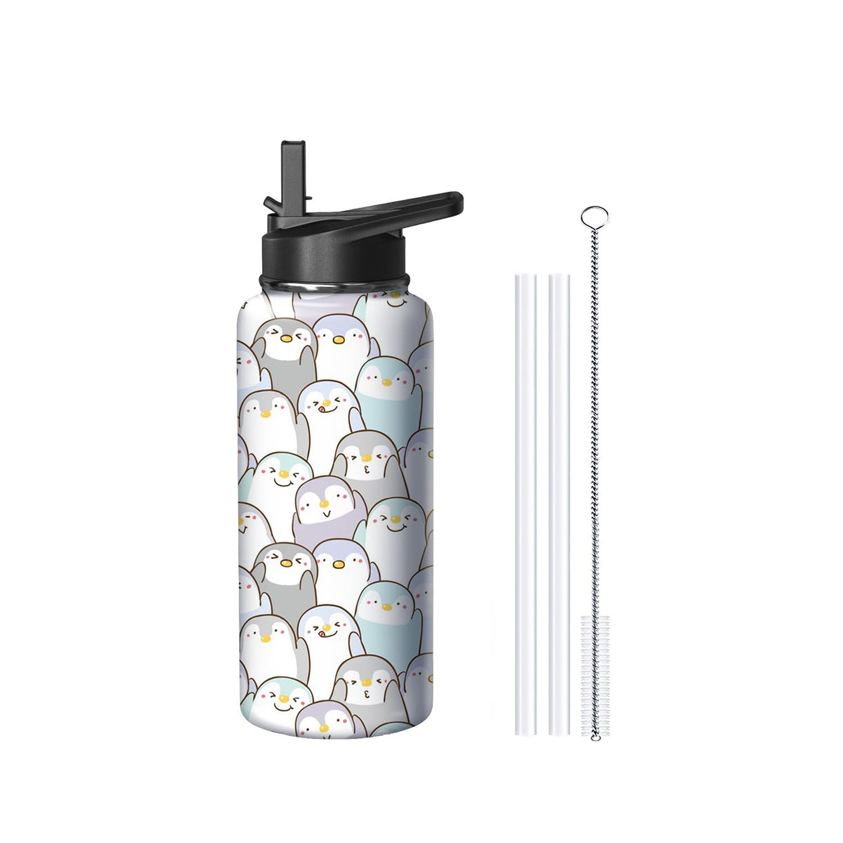 18oz Penguin Water Bottle with Handle and Flip Straw (Penguin / 18 Ounces)