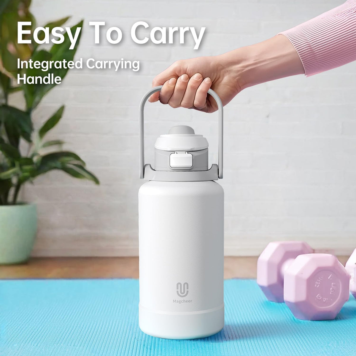 64oz Insulated Magnetic Water Bottle (White / 64 Ounces)