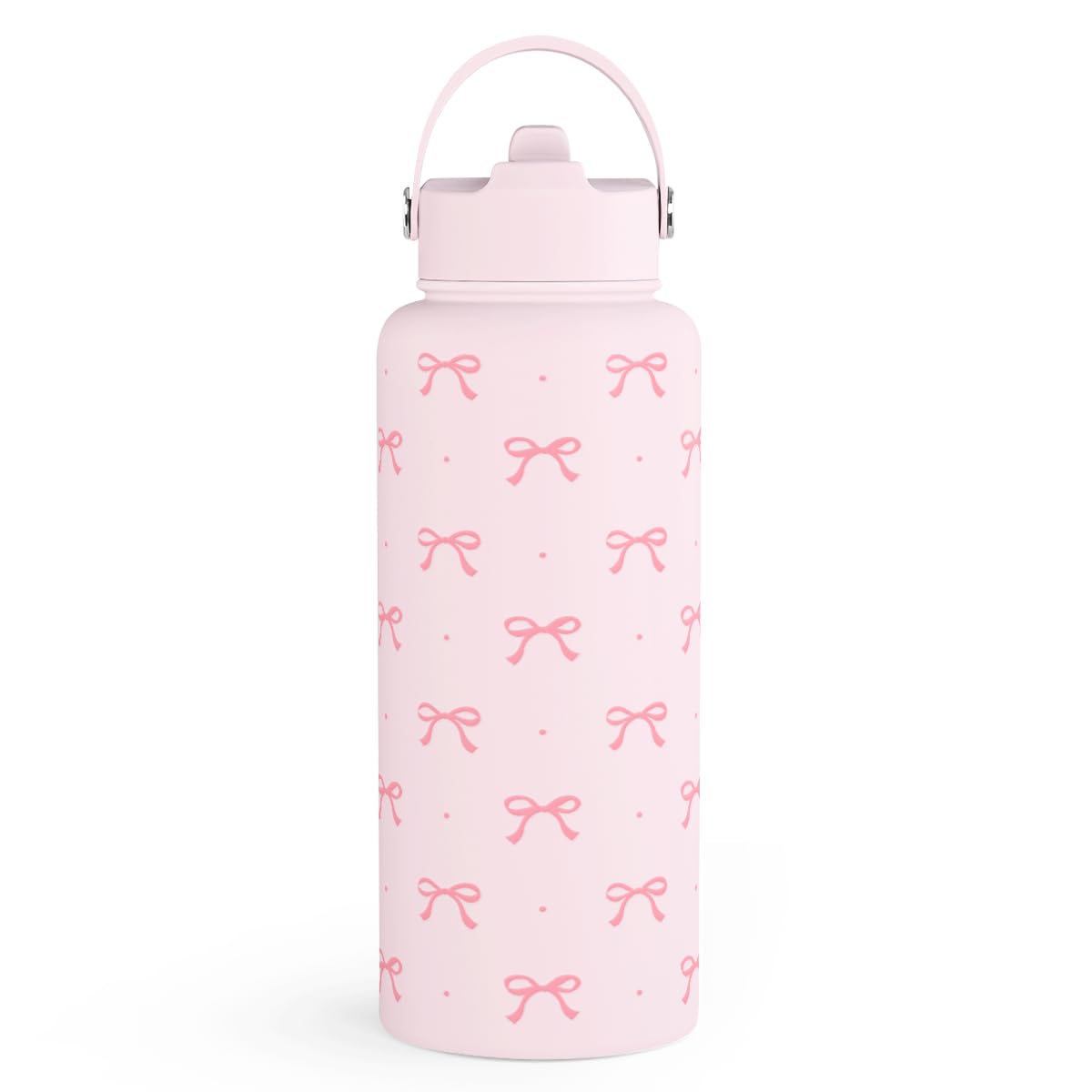 Pink Bow Water Bottle Stainless Steel Insulated Vacuum 32oz with Lid (Coquette Pink Bow)