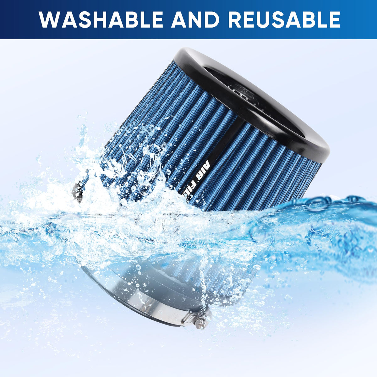 3 3.5 4 Inches Cold Air Intake Filter 76mm 89mm 101mm High Performance Washable Clamp (Blue)