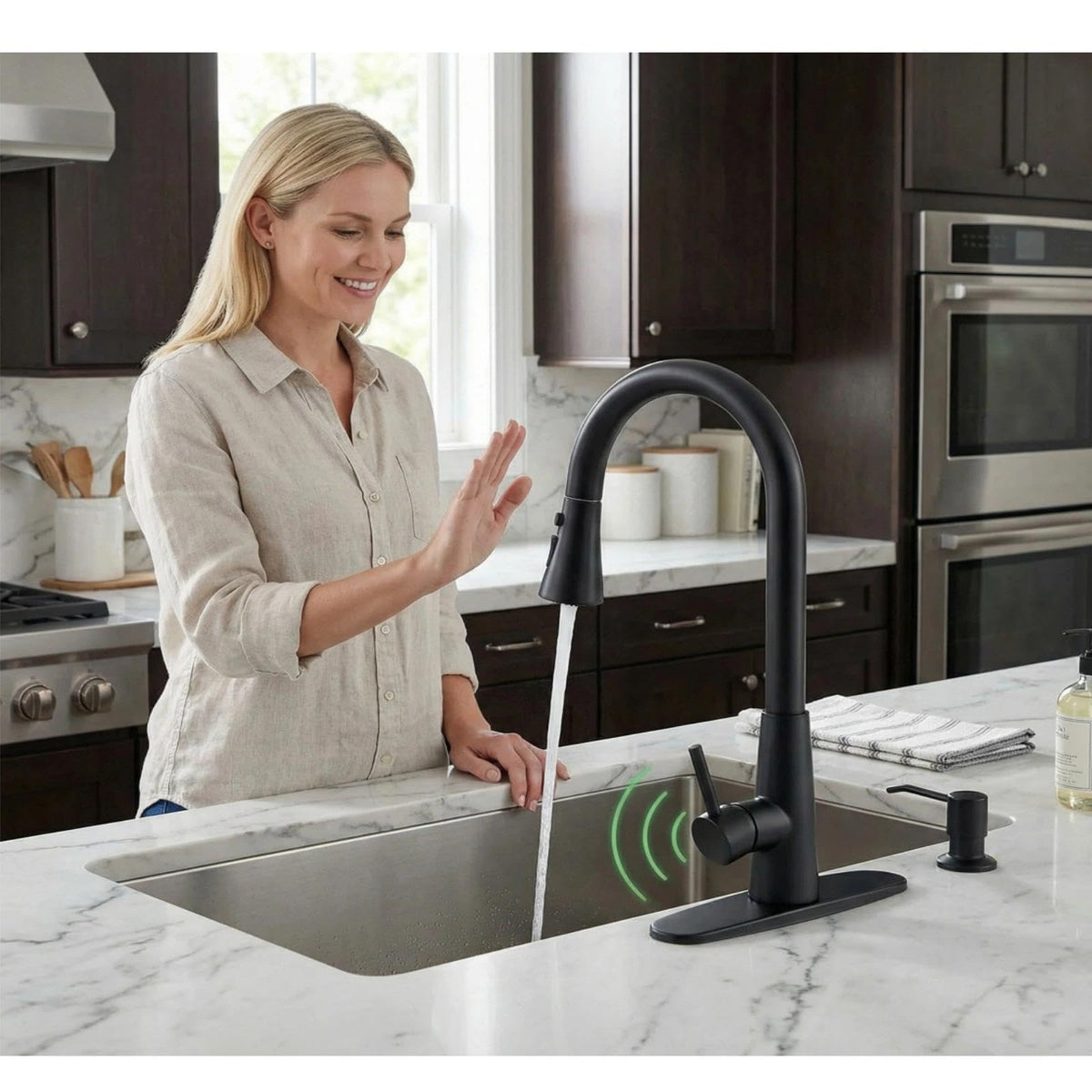 Touchless Kitchen Faucet Black with Pull Down Sprayer (Smart Black Matte)