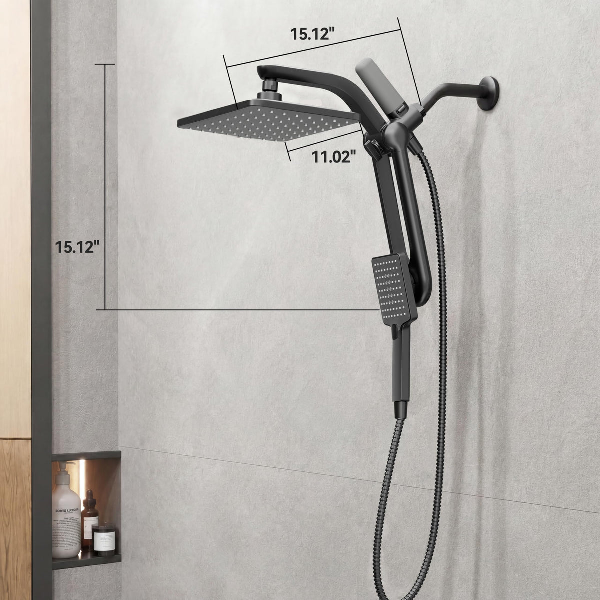 Dual Filtered Rain Shower Head with Handheld Combo (Premium Shinny Black)
