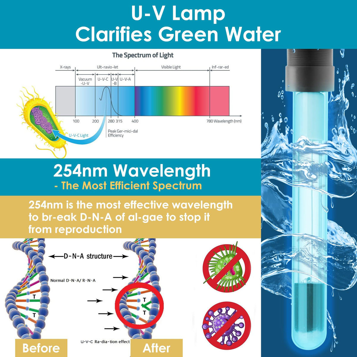All-in-1 550GPH Pond Fountain Kit with Color LED & U - V Light