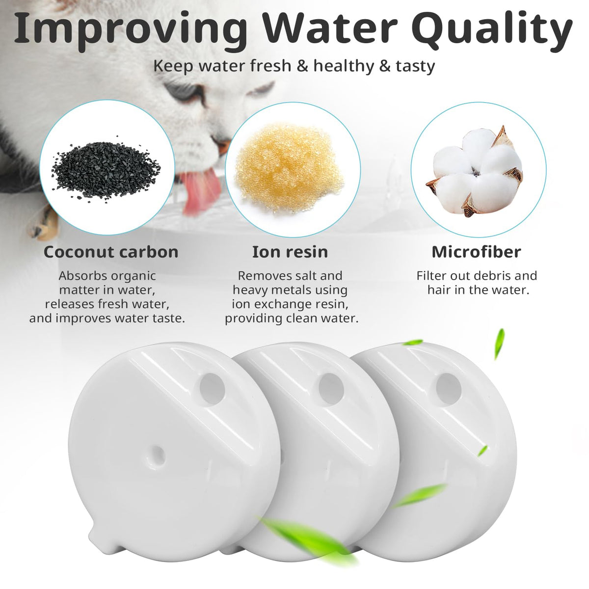 Gravity Pet Water Fountain Filters (4 Filters with 1 Brush)