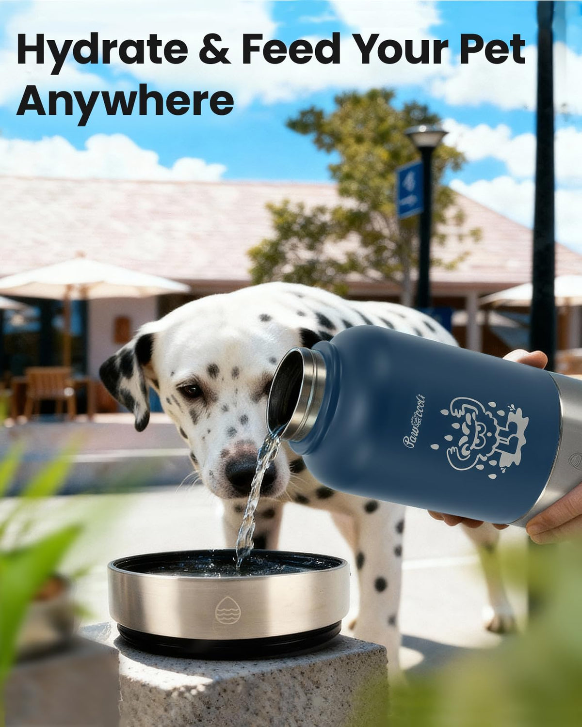 34 oz Dog Water Bottle with Detachable Food & Water Bowls