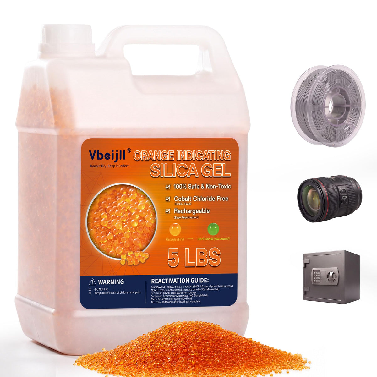 5 LBS) Orange Indicating Silica Gel Desiccant Beads (5 LBS)
