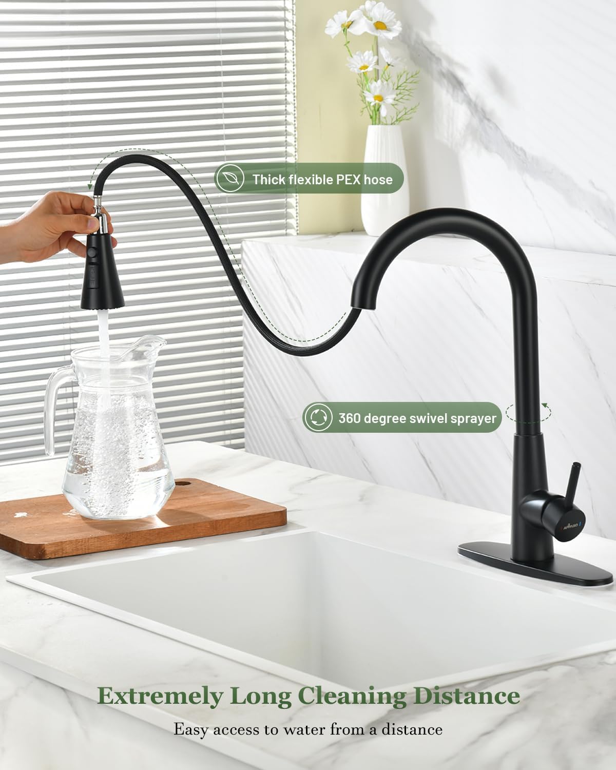 Touchless Kitchen Faucet Black with Pull Down Sprayer (Smart Black Matte)