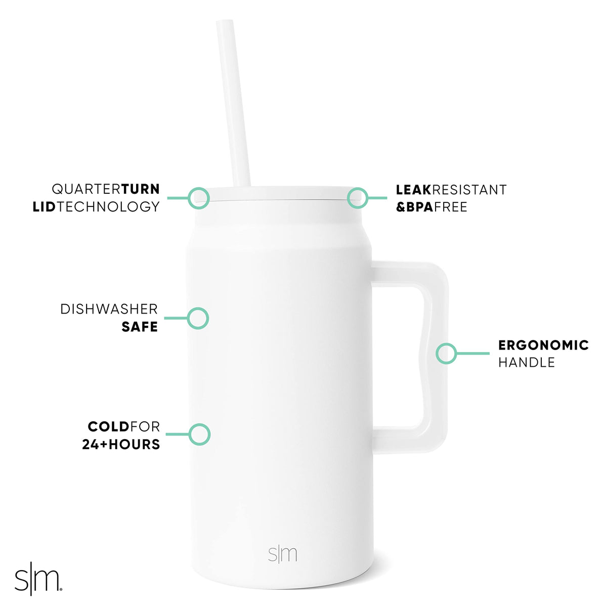 50 oz Mug Tumbler with Handle and Straw Lid (-Winter White / 50 Ounces)