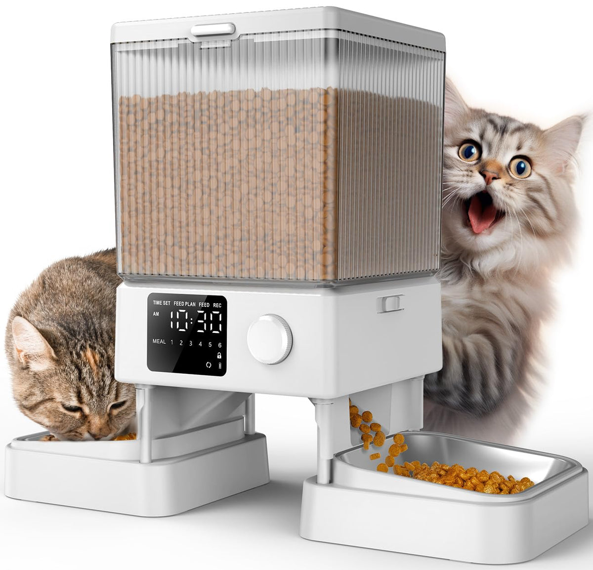 Automatic Cat Feeder for 2 Cats Pets (White)