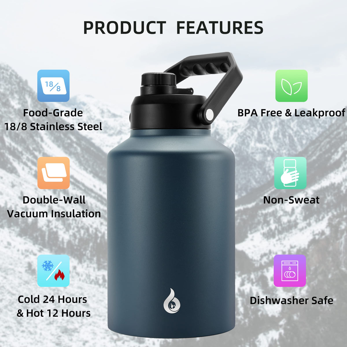 128oz Insulated Water Bottle (128oz / Navy Blue)