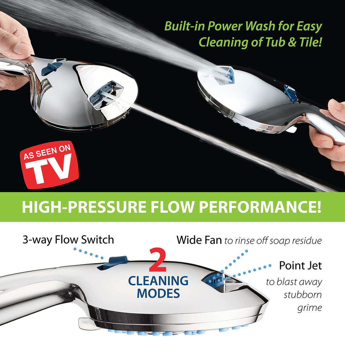 AquaCare 8 mode High Pressure Handheld Shower Head with 2 (2.5 Gallon Per Minute / Premium Chrome)