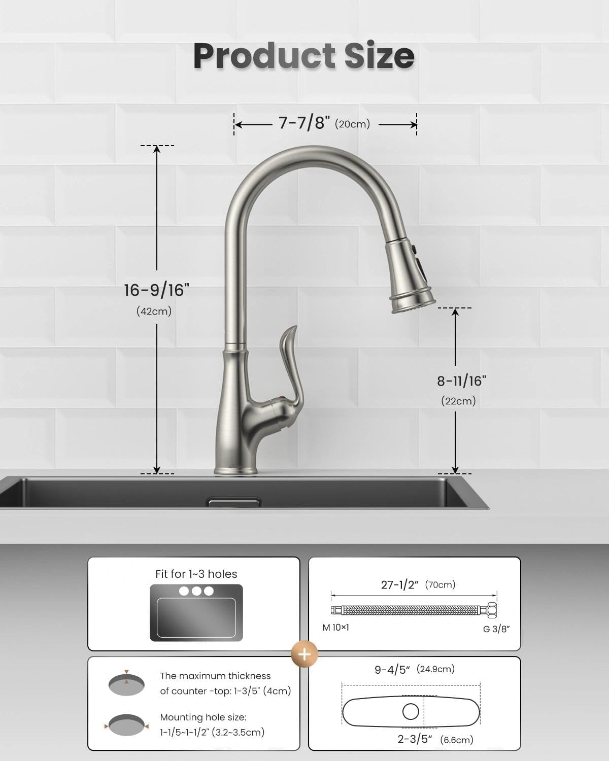 Vintage Style Brushed Nickel Kitchen Faucet with Pull Down Sprayer (Brushed Nickel)