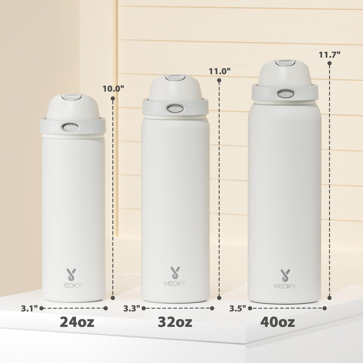 32 oz Insulated Water Bottle with Straw (Ivory / 32 Ounces)