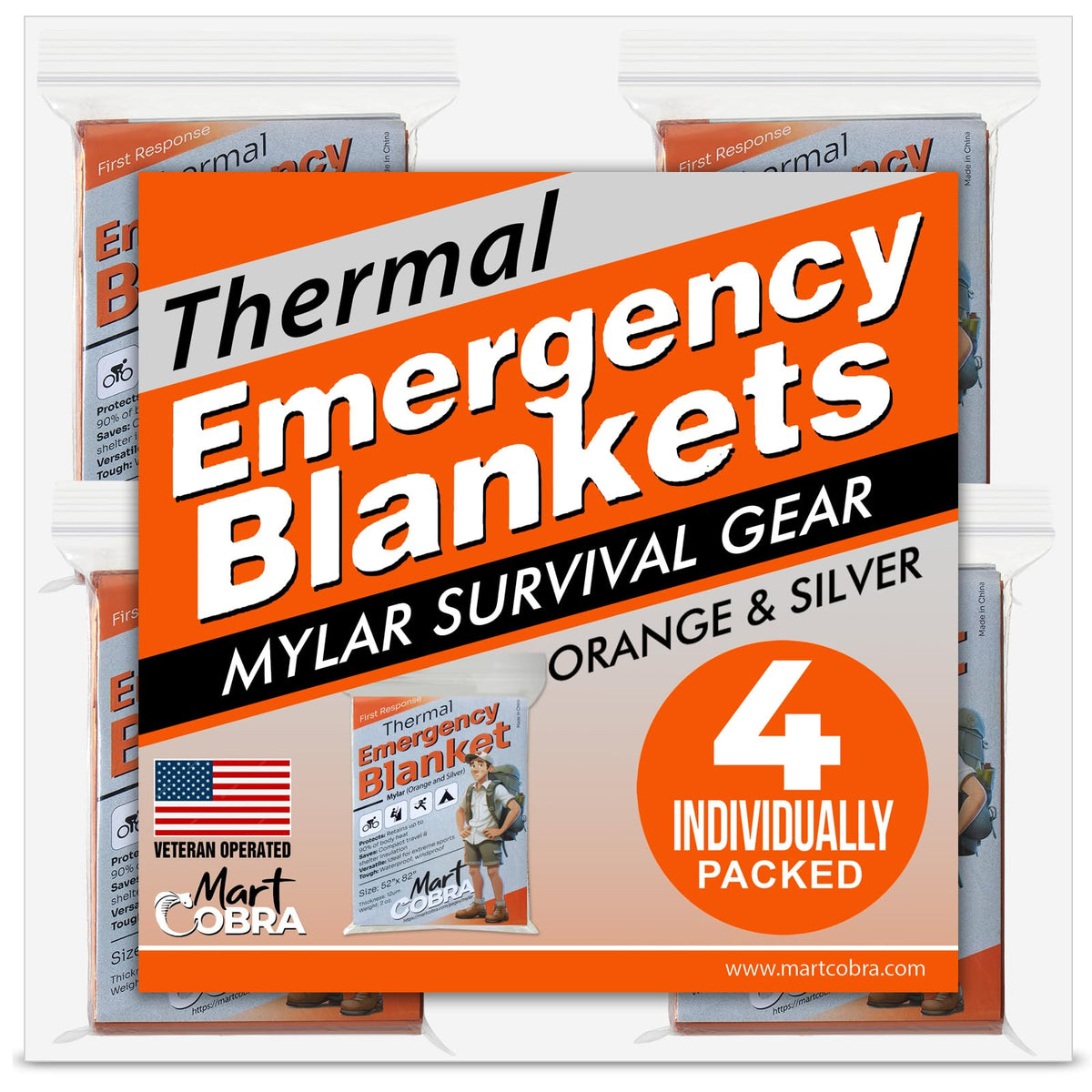 Emergency Blanket Orange Mylar Thermal Space Survival Gear &Supplies 4 (Orange / 4 Pack)
