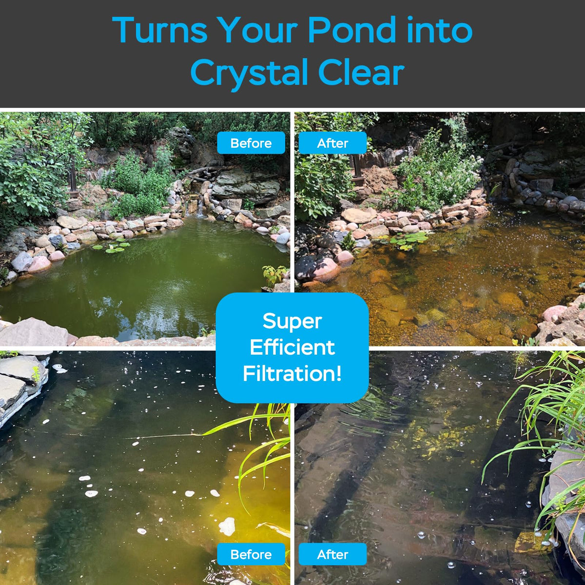 Pond Filter with Fountain Kits & Remote Control LED Lights (For 200-500Gal Ponds)