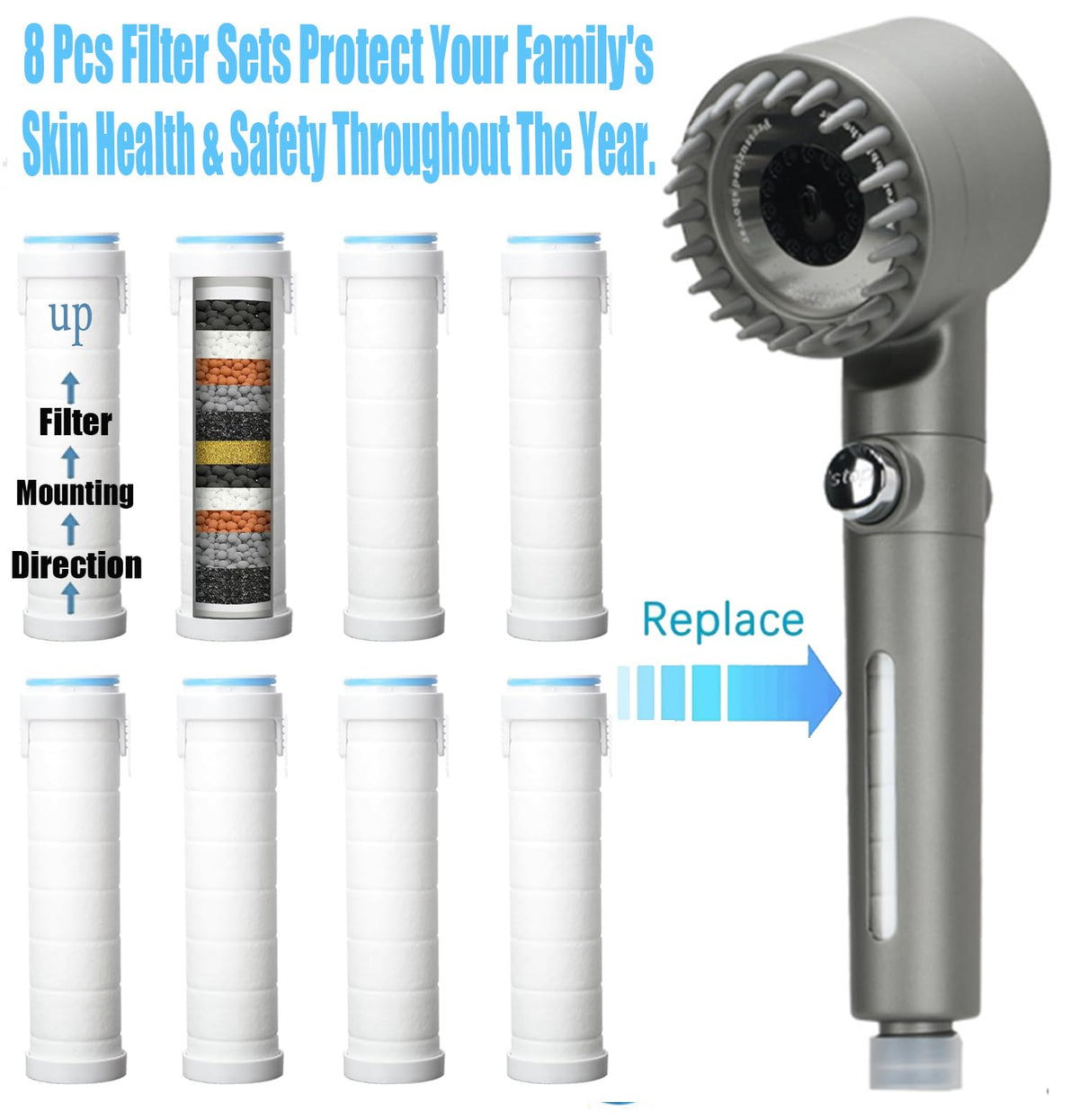 Shower Filter for Handheld Shower Head Shower Filter Replacement High Pressure Handheld Shower Heads Filter Set of 8 Replacement Filters for Hard Water Remove Chlorine and Harmful Substances
