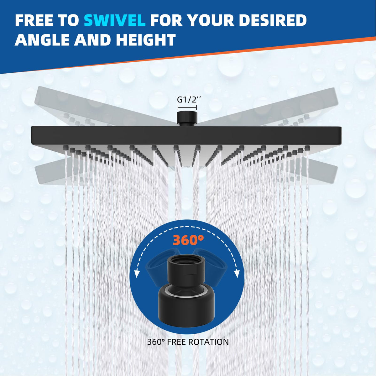 cUPC Certified High Pressure 12'' Rain Shower Head (Black / 12 Inch)