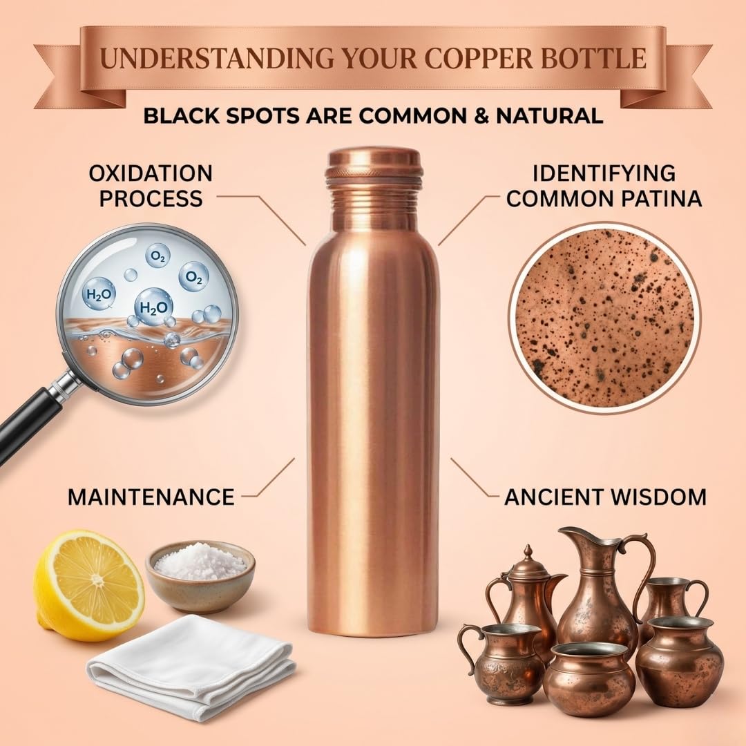 100% Pure Copper Water Bottle (Plain & Hammered Combo)