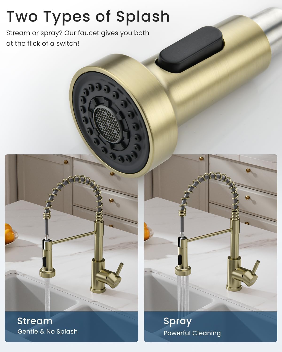 Gold Kitchen Faucet with Pull Down Sprayer and Soap Dispenser (Brushed Gold)