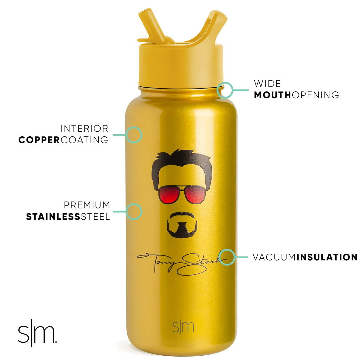 Marvel Avengers Water Bottle with Straw (32oz Water Bottle / Marvel: Iron Man Tony Stark)