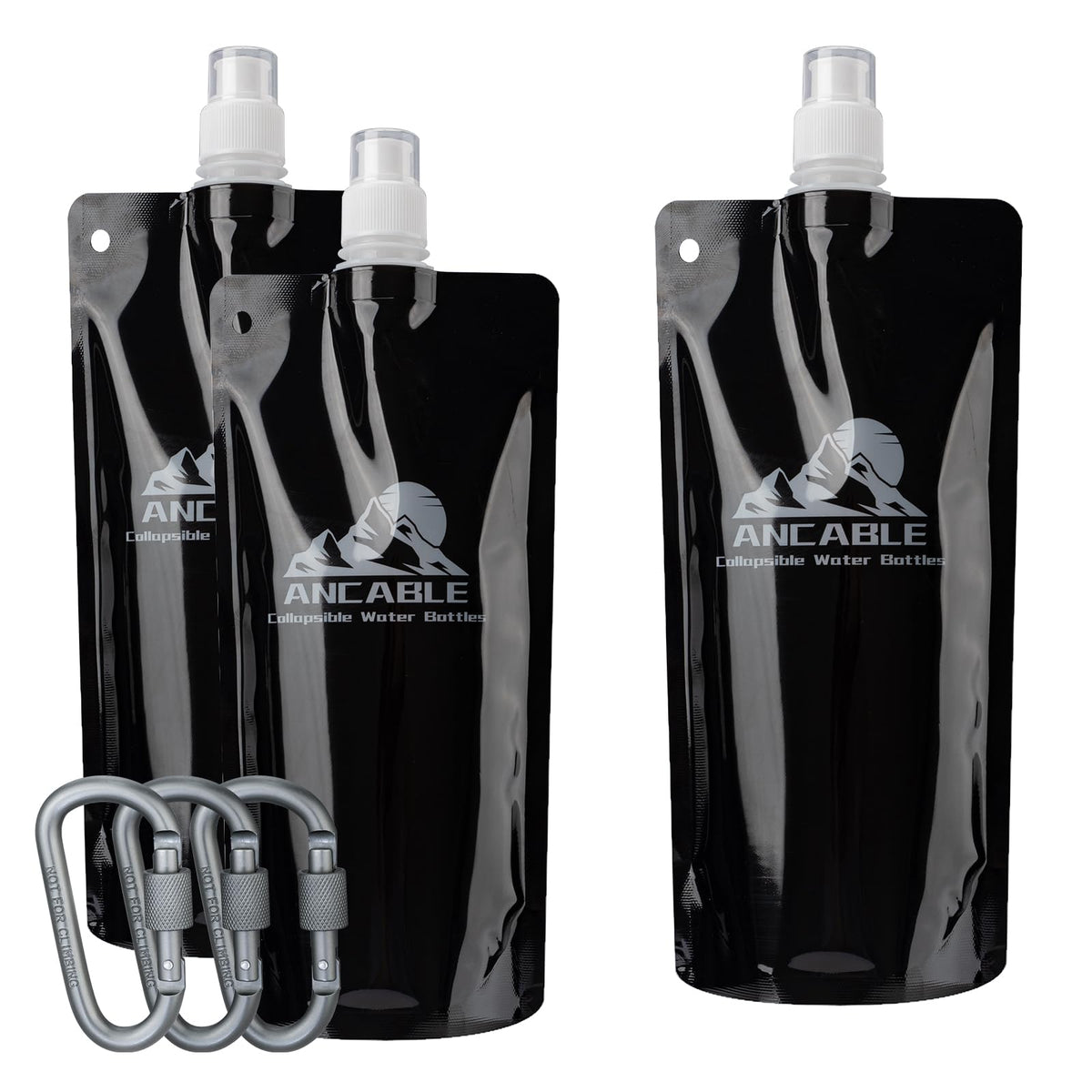 17oz Collapsible Water Bottles (500 ml (Pack of 3) / Black x 3)