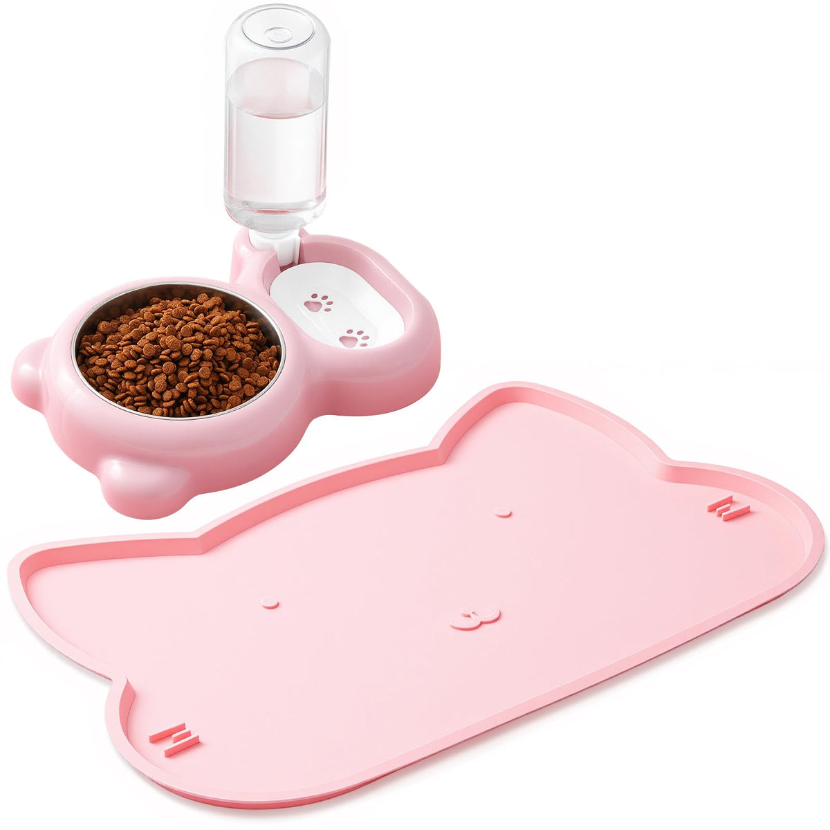 Pink Dog Cat Food and Water Bowl Set with Non (Pink)