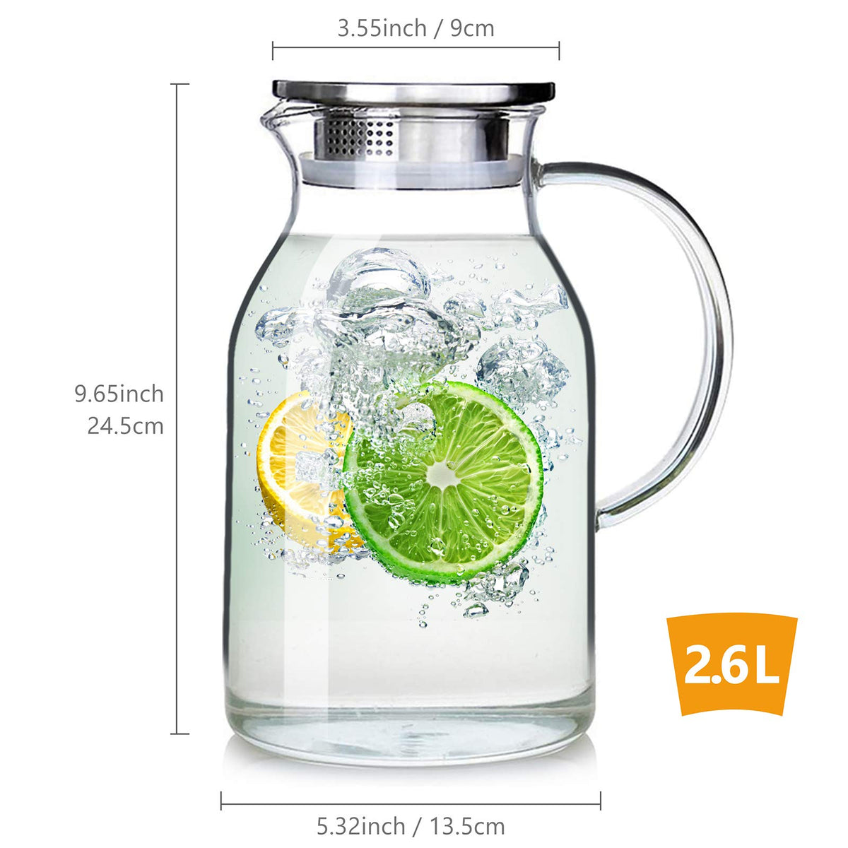 88oz Glass Pitcher with Lid and Handle (Standard Model / 88 Ounces)