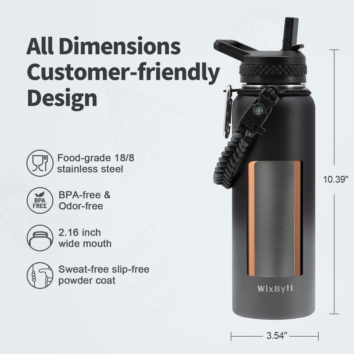 40 oz Insulated Water Bottle with Straw (Black/Grey Gradient / 40 Ounces)
