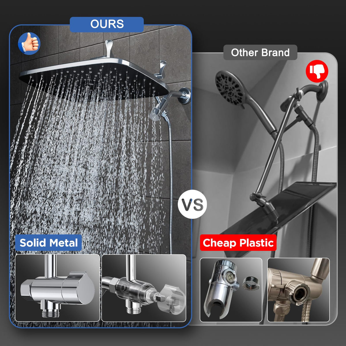 14" Wide Rain Shower Head with Handheld (Chrome / 14 Inch High Pressure)