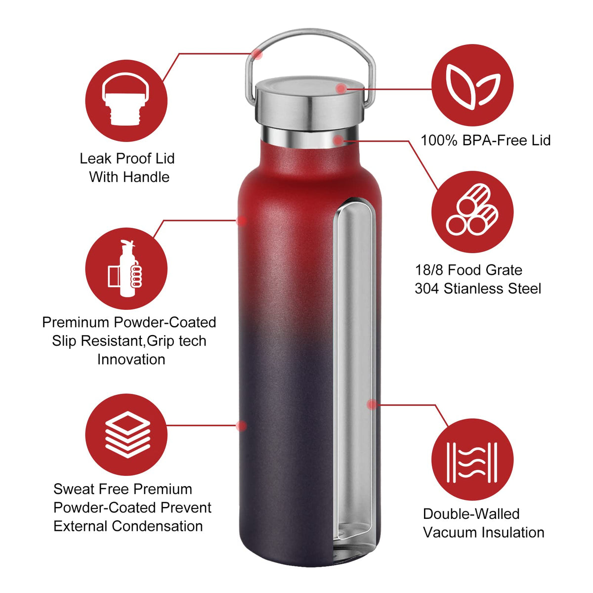 20 Ounce Insulated Stainless Steel Water Bottle (Dark Rainbow)