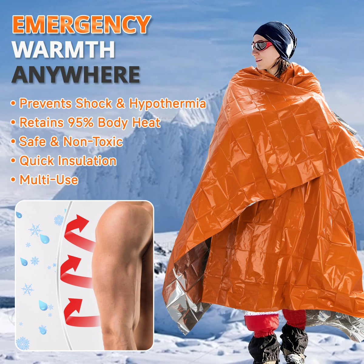 Survival Emergency Thermal Blankets (Orange / 4 Pack)