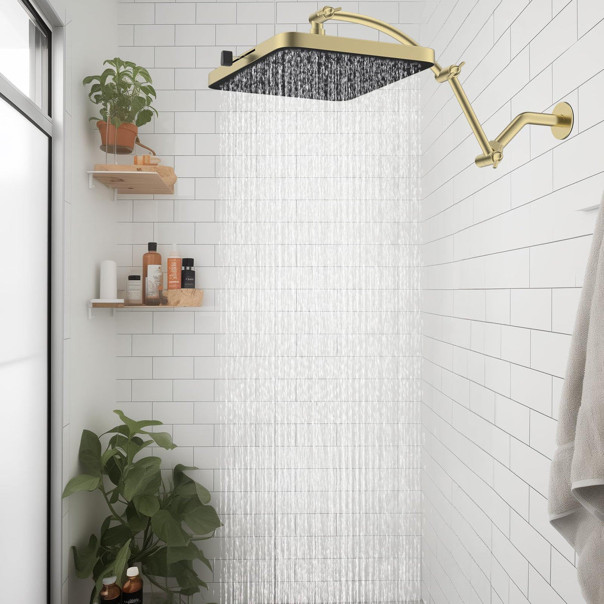 Rain Shower Head (Square 13'' with Arm / Brushed Gold)