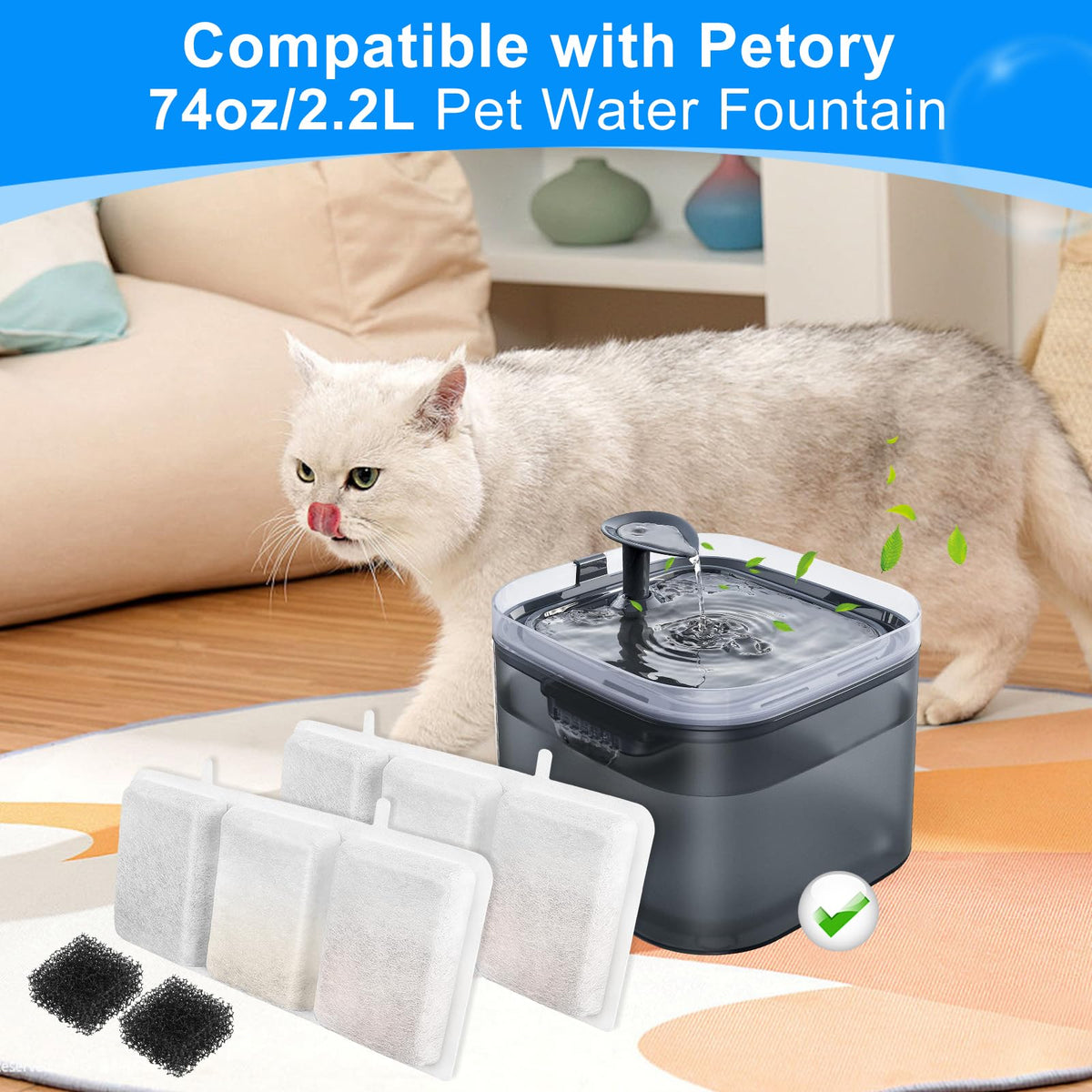 6+6 PCS Cat Water Fountain Filter Compatible with Petory 74oz