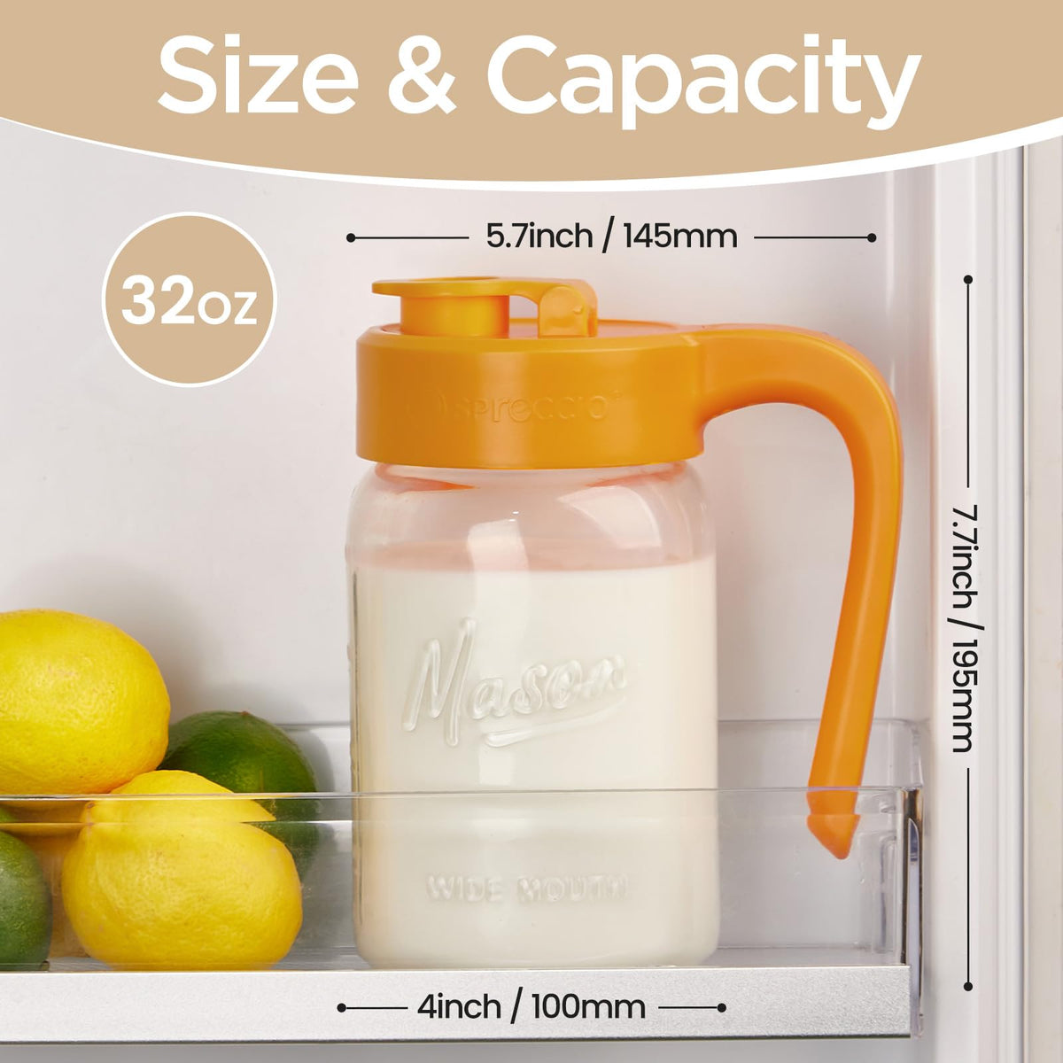32 oz Glass Pitcher with Lid (Yellow)