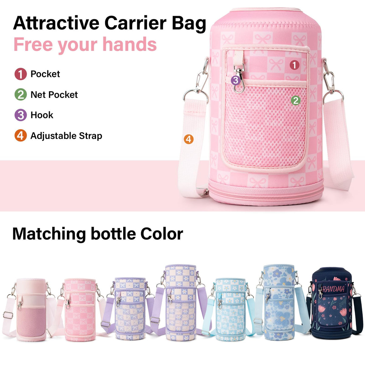 Water Bottle Gift (Pink Bow / 64 Ounces)