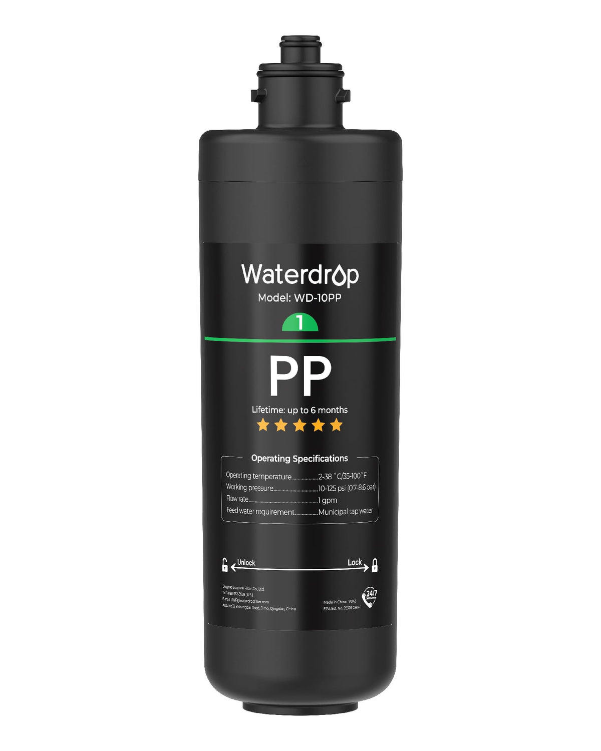 WD 10PP Water Filter Replacement for Waterdrop TSA & TSB & TSA (Black-10PP)