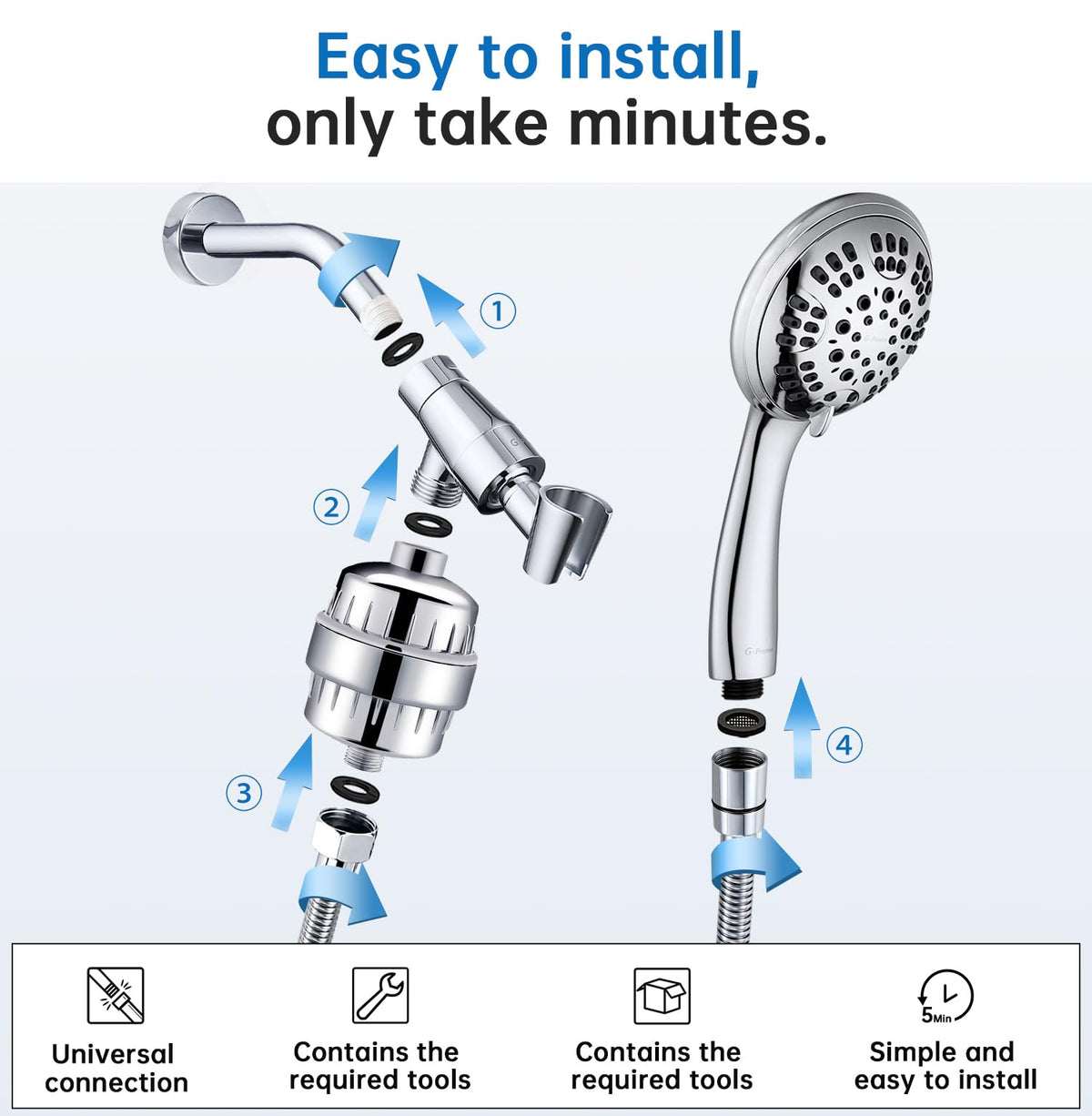 Filtered Handheld Shower Head with 2 Cartridges (Polished Chrome)