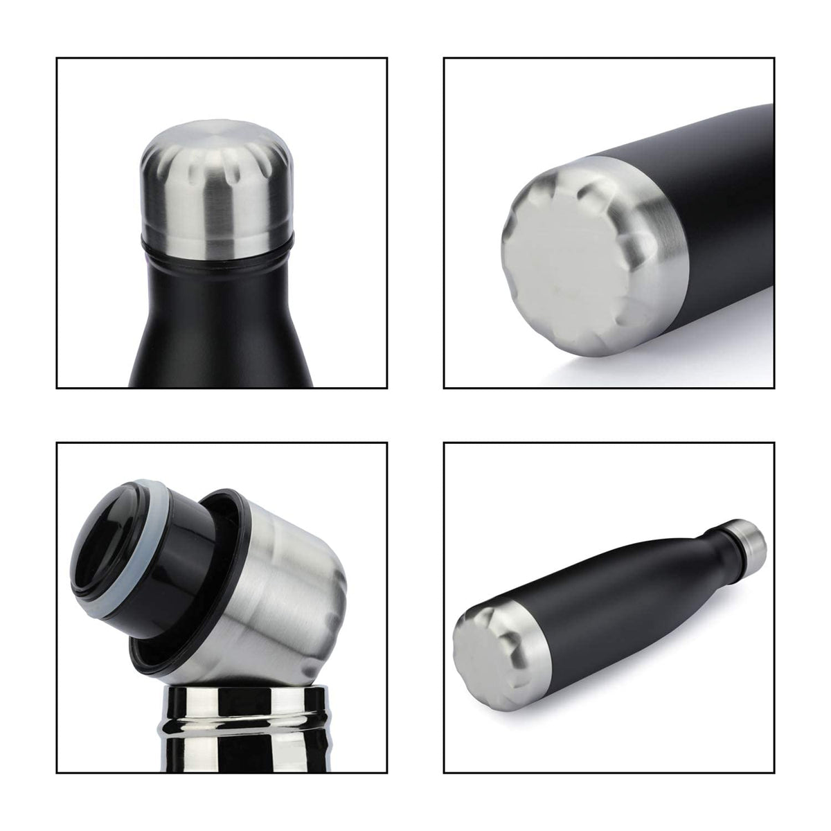 17oz Sport Water Bottle 12 Pack Vacuum Insulated Stainless Steel Leak (Black)